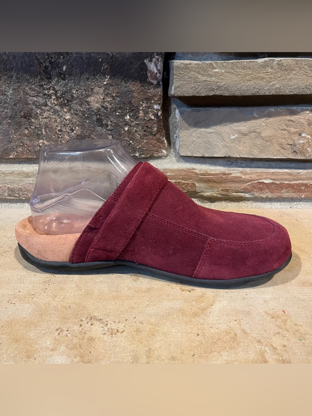Vionic Tanya Burgundy Suede Slip-On Clogs with Buckle - Picture 5 of 8